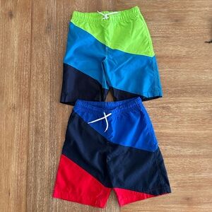 Lands’ End Boys’ Color-block Swim Trunks 2 Pairs Size M (10-12) NWOT